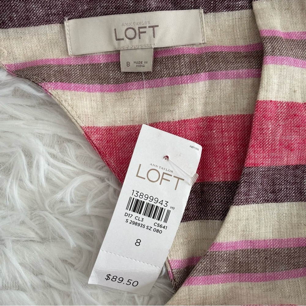 Ann Taylor Loft Womens Cut Out Back Linen Blend Striped Dress Size 8 Beige Pink - Picture 3 of 8